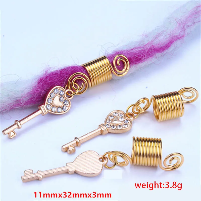 Jachon Beaded alloy heart pendant set with diamond Ethnic spiral coil Coil Spring hair ornament Dreadlocks Irish hair ring