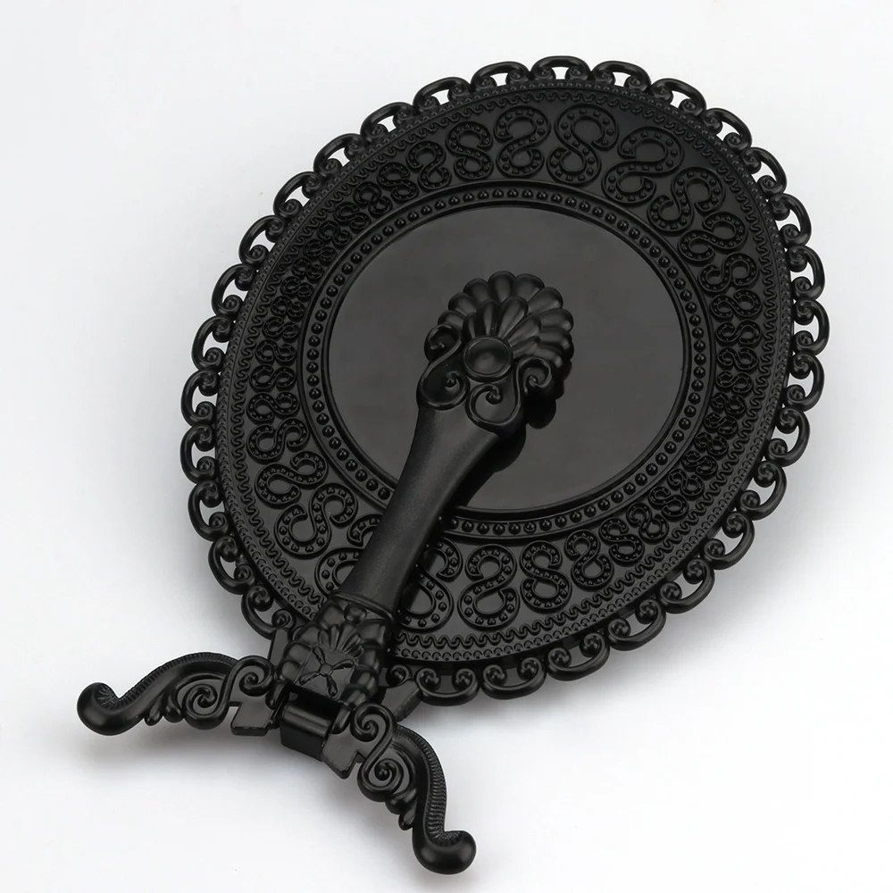 Custom Logo Portable Luxury Oval Retro Hand Mirror Mini Plastic Hand Held Cosmetic Mirrors For Women Lady