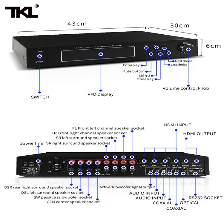 Система домашнего кинотеатра TKL 7 1 с USB Профессиональный сабвуфер объемным звуком