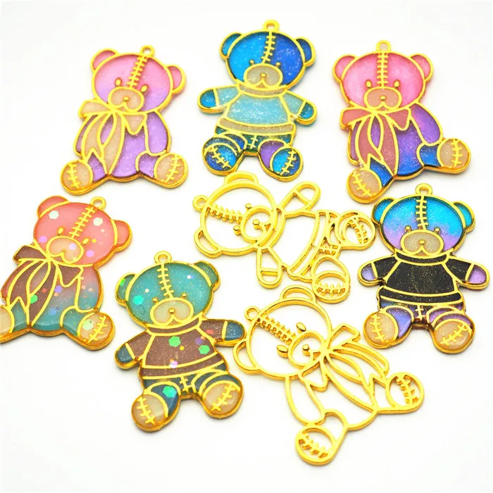 
Mr Bear teddy bear Zinc Alloy Frame Pendants Color-Lasting Hollow Resin Frames with Loop for Resin Jewelry Making 