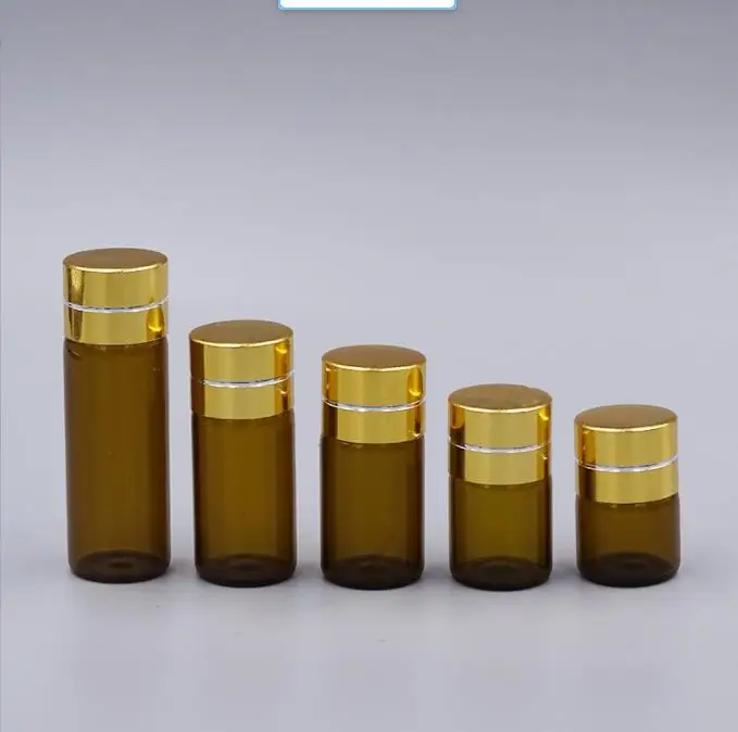 Cosmetic serum 1ml 2ml 3ml 4ml 5ml mini sample clear glass vials test bottle with plug and gold cap