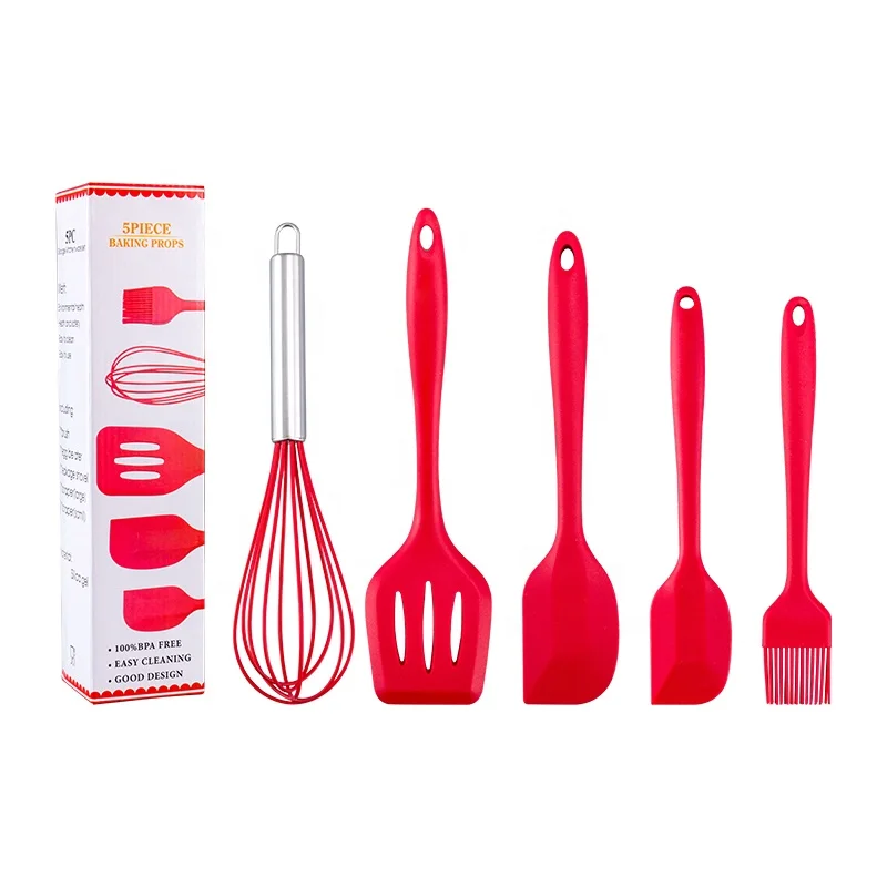 5pcs Baking & Pastry Tool Silicone Spatula Set Silicon Pastry Spatula with Brush Slotted Turner