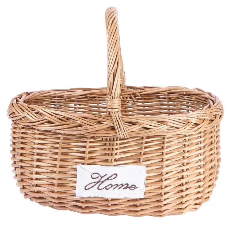 Bread Fruit Food Snack Breakfast Display Hand-Woven Wicker Rattan Tray Round Picnic Storage Basket