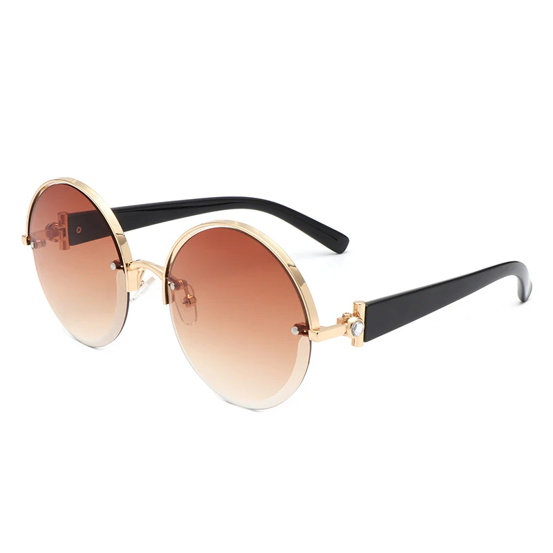 2024 Hot Selling Personal Sunglasses Round Rimless Metal Oversized Sun Glasses Luxury Men Women Diamond