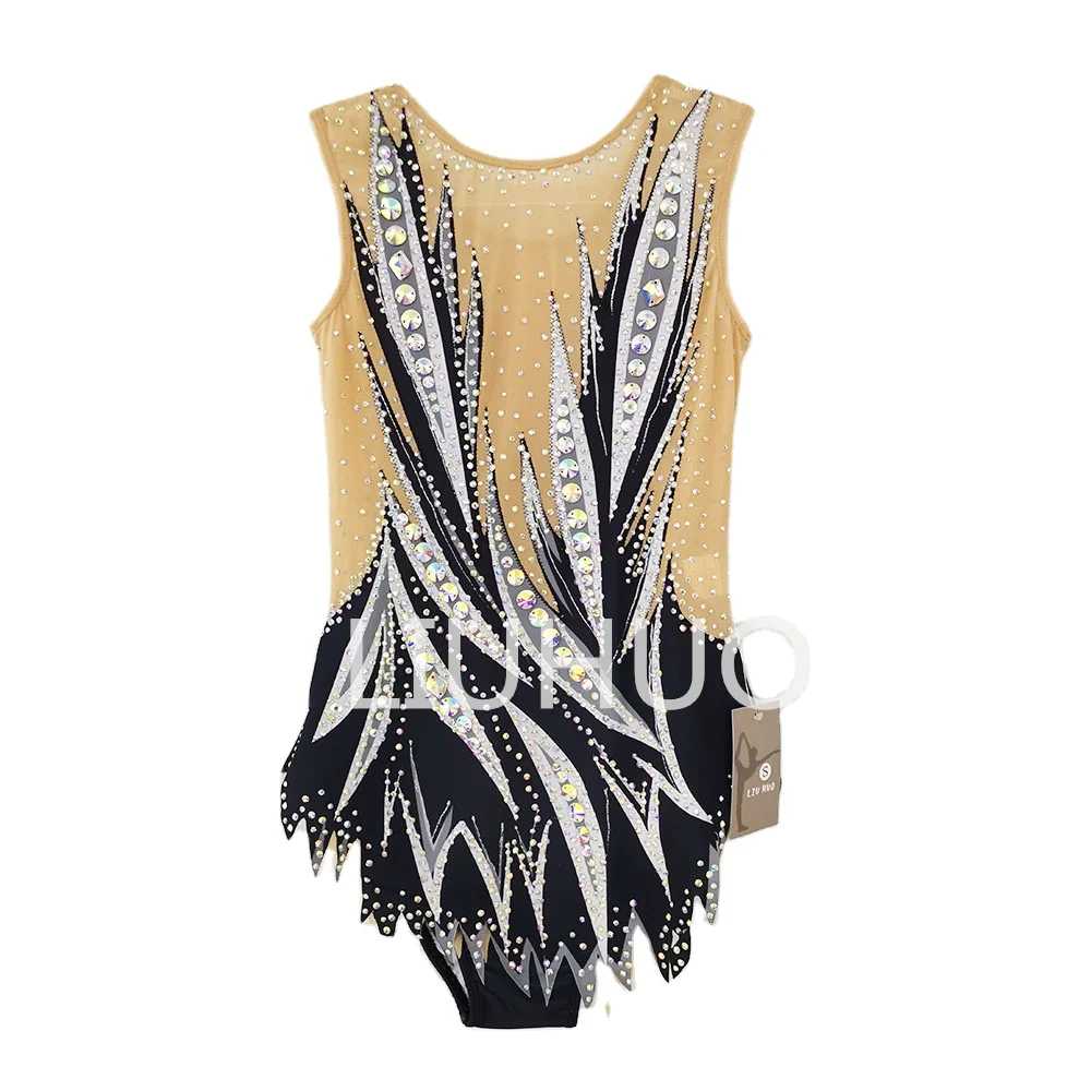 LIUHUO Girls Rhythmic Gymnastics Leotards Girls Women Black Spandex Dancewear Competition Unitards