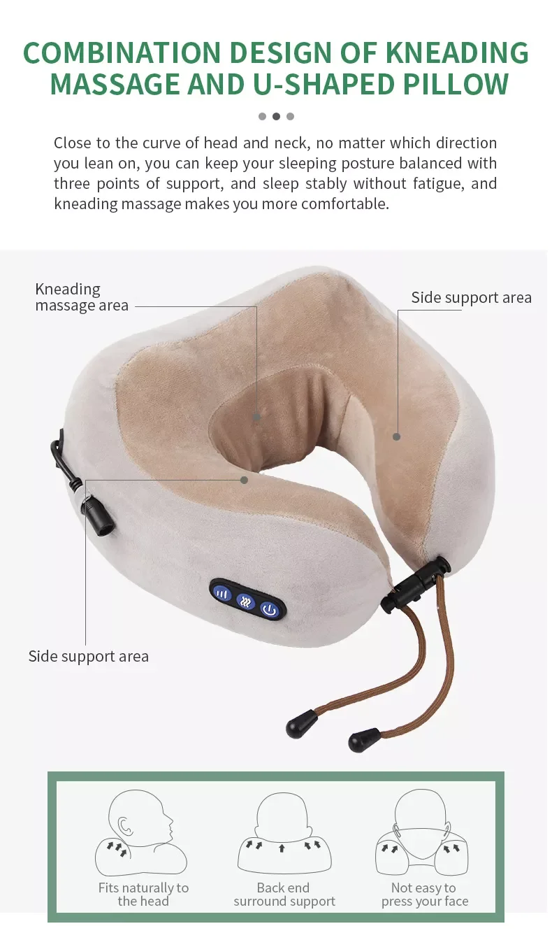 2022 Amazon Best Selling  Wholesale Rechargeable U-Shaped Pillow Electric Heated  Massage Products Neck Back Massage Pillow
