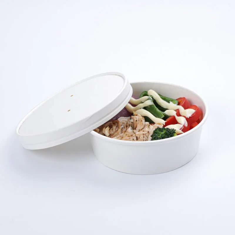 custom kraft paper soup cup bowl with lid disposable take away dessert rice salad noodle packing box container on sale