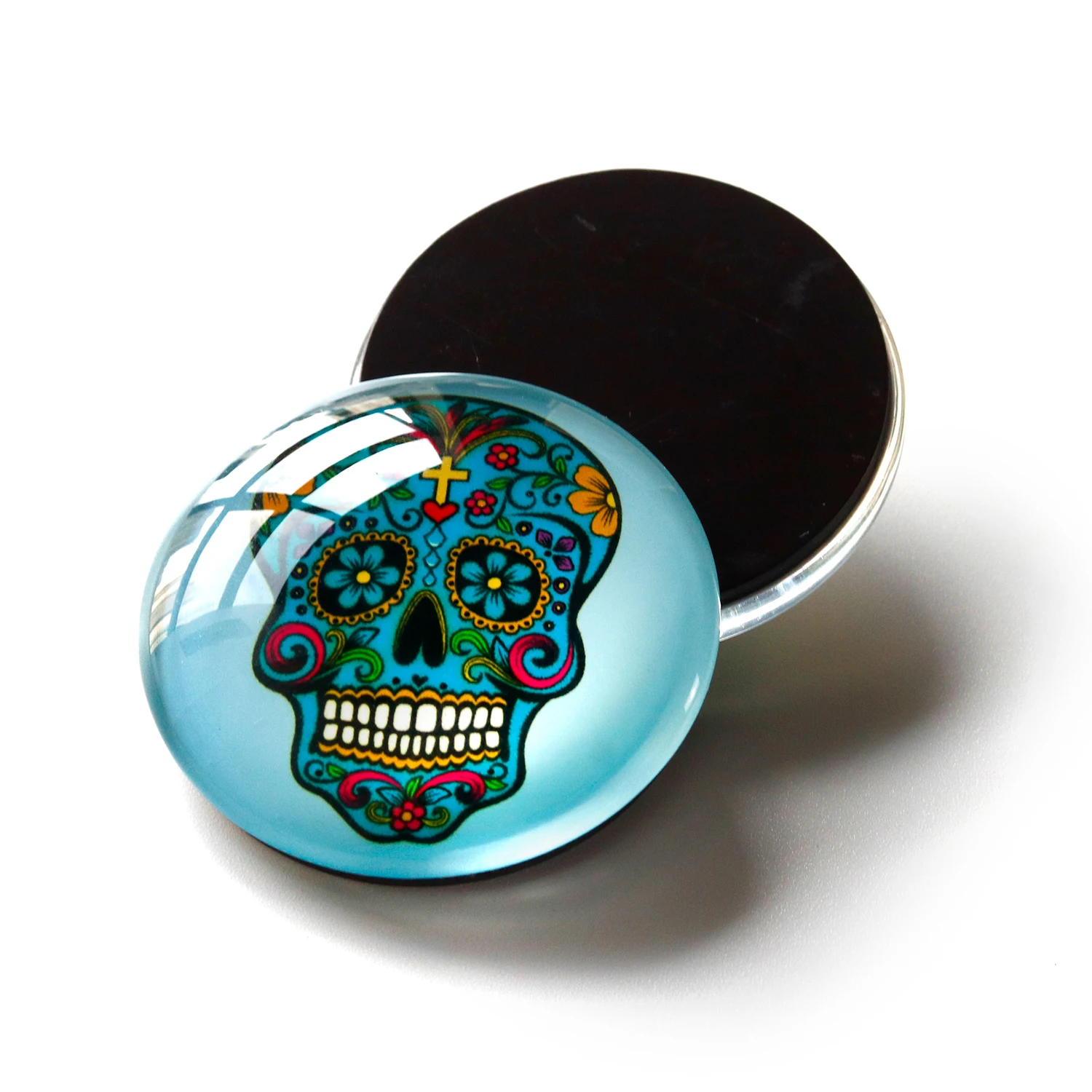 Unique Cultural Gift Mexican Day of the Dead Colorful Fridge Decoration Custom Crystal Glass Dome Ref Magnet