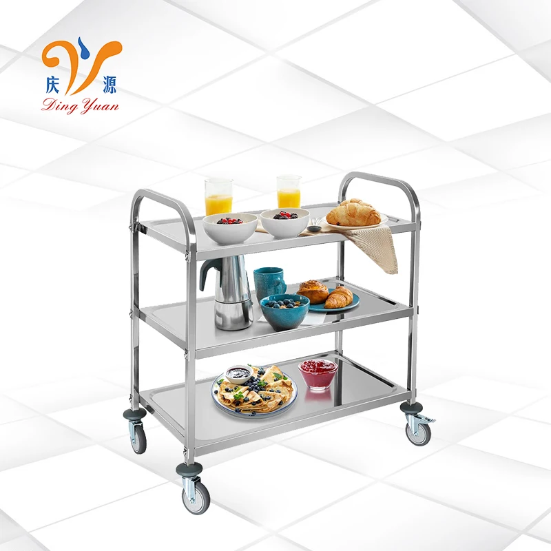 Hotel Buffet Room Equipment 3 Tier Stainless Steel Food Service Trolley Airline Tea Wine Service Cart Designs Prices