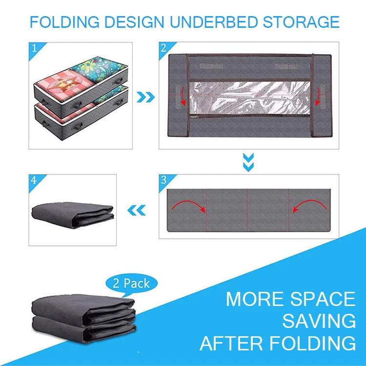 Collapsible Fabric Blanket Storage Bag under bed Storage Containers with Pvc Window for Organization