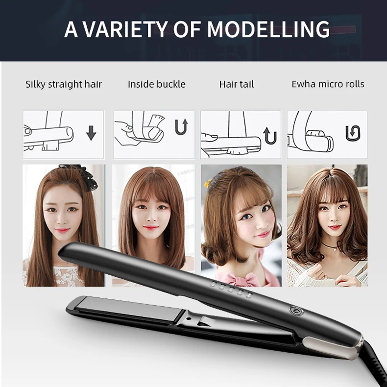 Wholesale Private Label Customize Pencil Irons 480 Deg 2Inch Titanium Blue Curved Flat Iron
