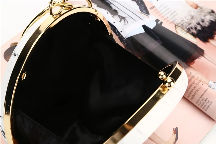 
New Deign Marble Vein Fashion PU Leather Round Shape Evening Clutch Bag Metal Frame Clutch Bags Wedding Party Purse 