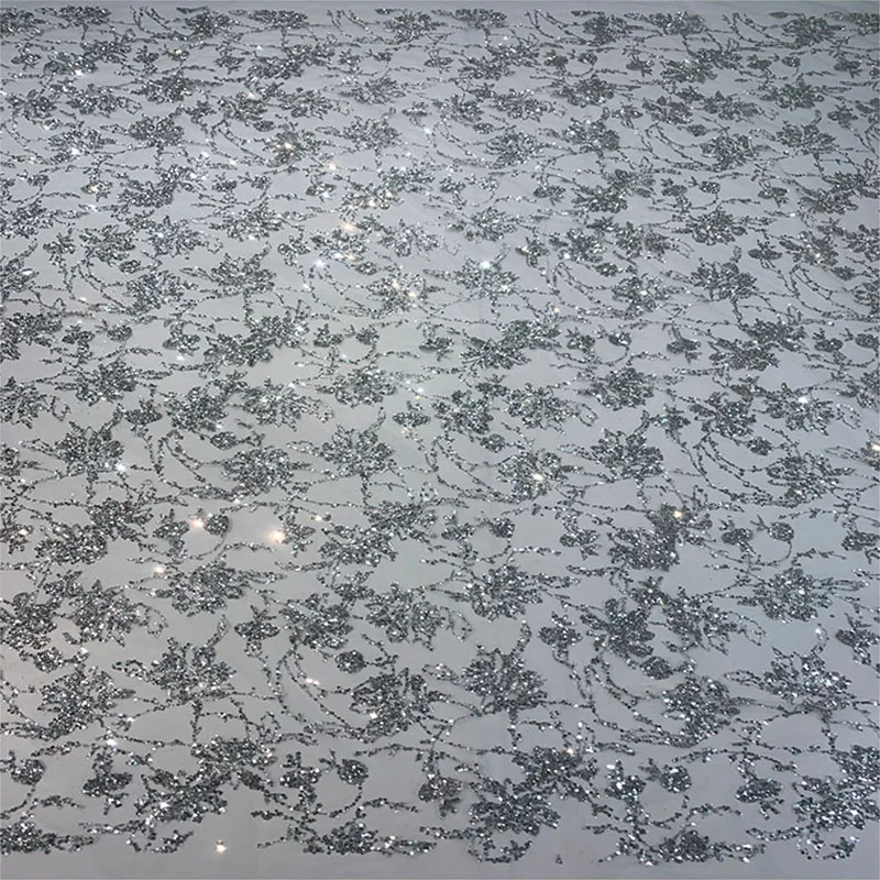 Chinese manufacturer silver wedding dress fabric high-quality crystal sequin performance dress lace fabric
