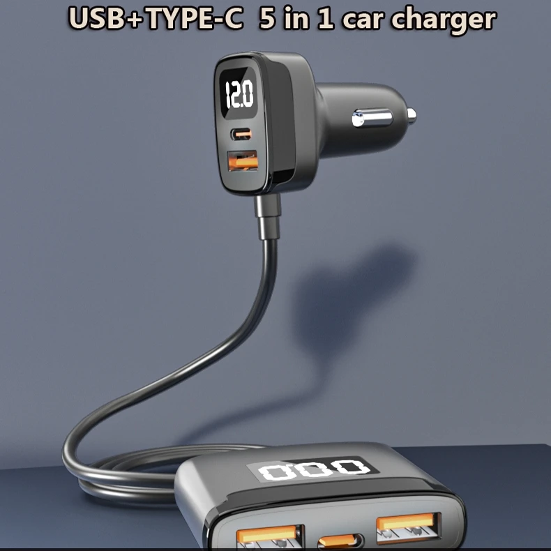 5-in-1 Super Fast Car Charger 78W USB C Car Charger LED Voltage Display PD 3.0/QC 4.0/3.0/PPS Type C Multi Car Charger Extension