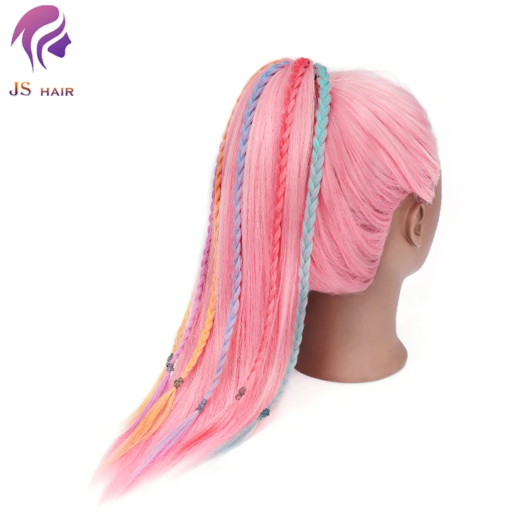 Long pink manikin head doll for braiding practice,synthetic hair styling mannequin head training teaching dummy doll