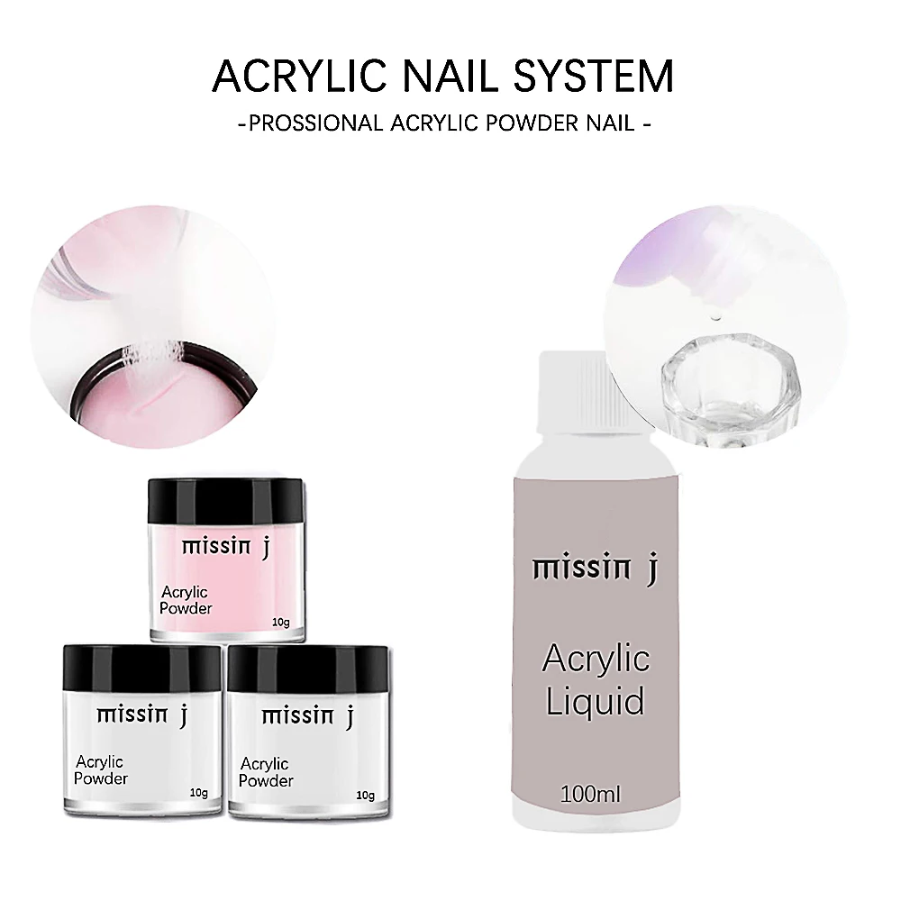 MSJ Acrylic Nail Kit Acrylic Powder and Monomer Liquid Set with Nail Brush Clear Pink White Acrylic Powder for Nails Extension