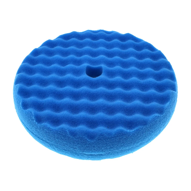 8Inch Blue Double-side 5/8' or M14 Medium Cutting Wave Buffing Sponge Waffle Foam Polishing Pad for Auto Care Sanding Waxing