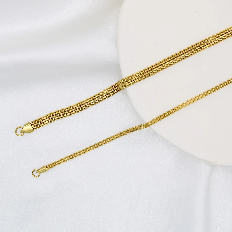 Good Quality Jewelry Stainless Steel 18K Real Gold PVD Plated 3mm 6mm Layered Flat Net O Chain Necklace Mesh Chain Necklace