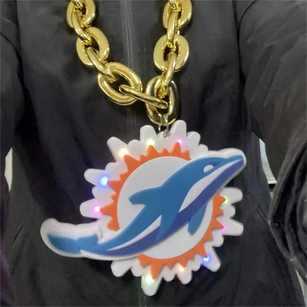 Оптовая продажа, цепочка для фанатов Miami Dolphins Fanfave Fanchains, персонализированный логотип, ожерелье с медалью с подсветкой из пены EVA