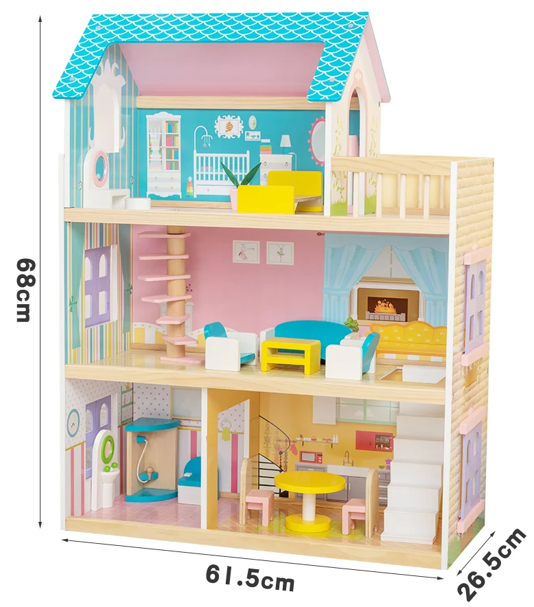 2022 new style children play house simulation wooden three tier mini doll house toy dollhouse for kids
