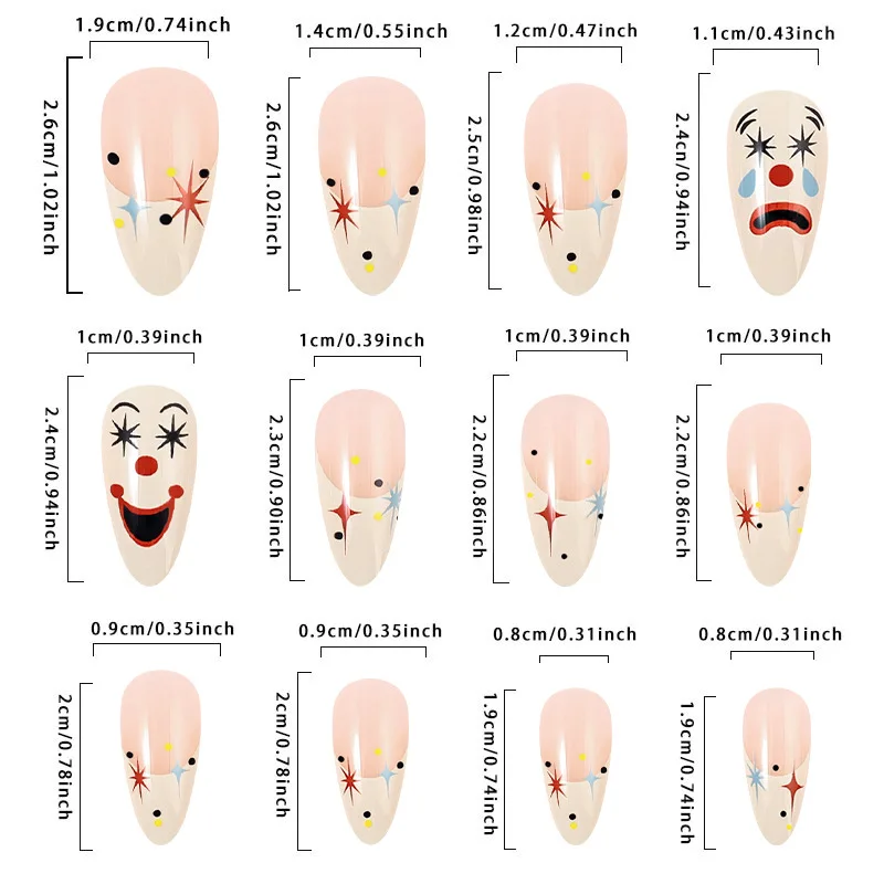 Halloween French Tip Press on Nails Medium Almond Fake Tip with Cute Face Design False Nails Acrylic Nails Stick on Tips