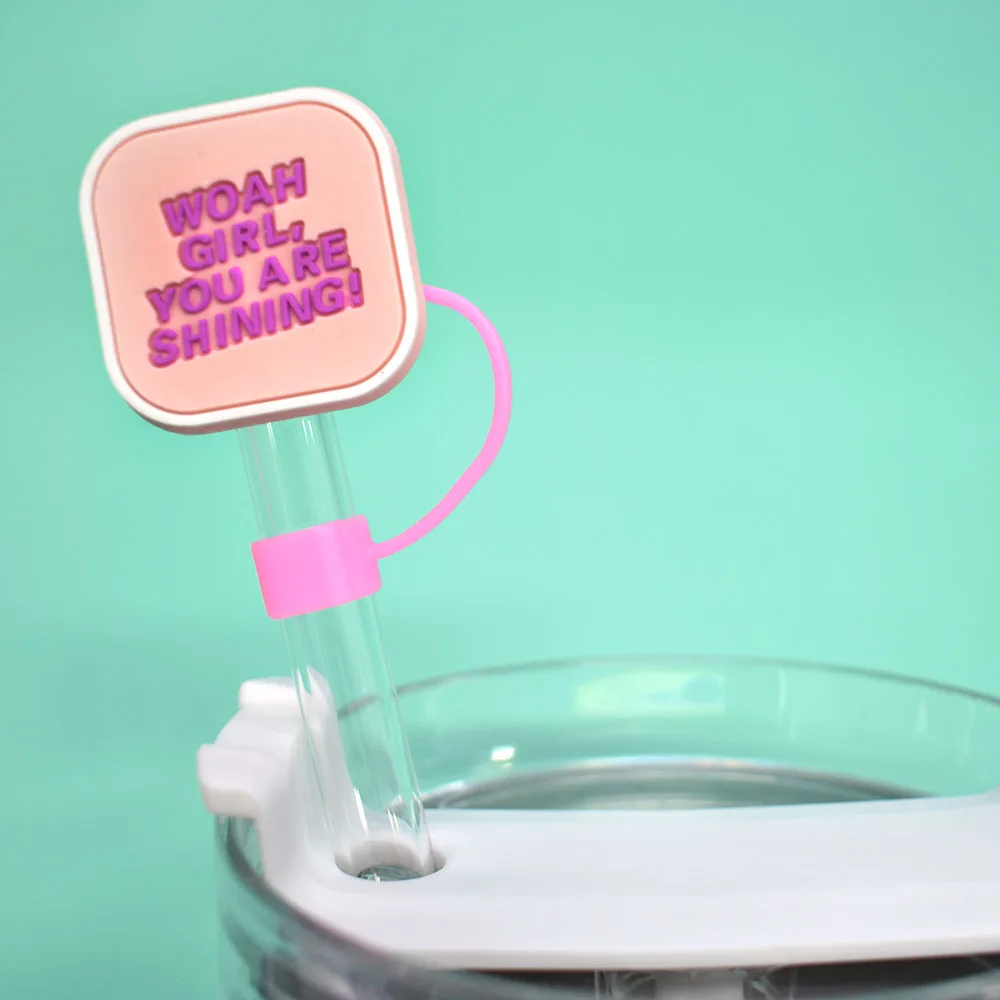 Wholesale Bulk PVC Bar Accessories 10mm Slogan Straw Topper Charms Straw Tips Cover Drinking Accessories for Tumblers Usage