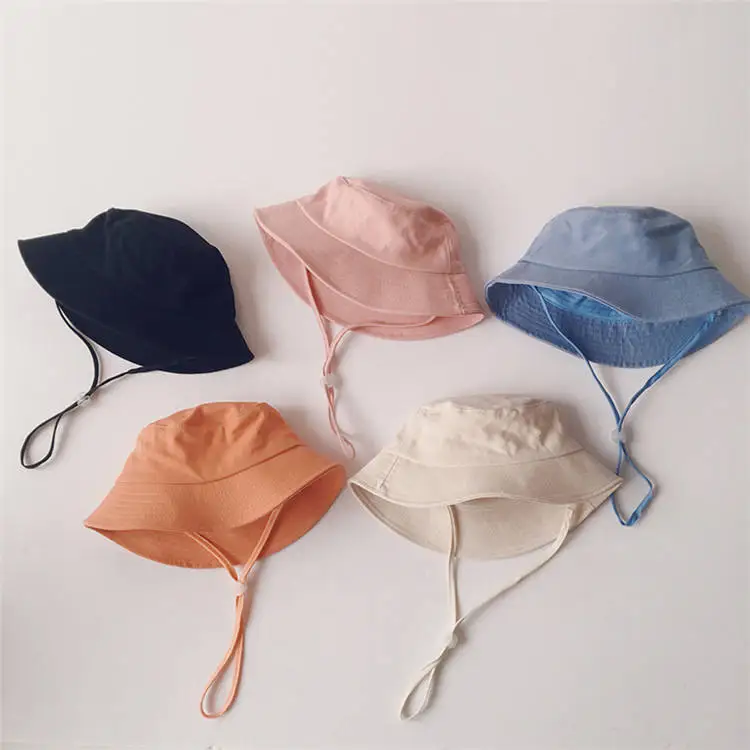 Spring Summer Baby Fisherman Hats Kids Boys Girls Sun Beach Cotton Bucket Hat With Adjustable String