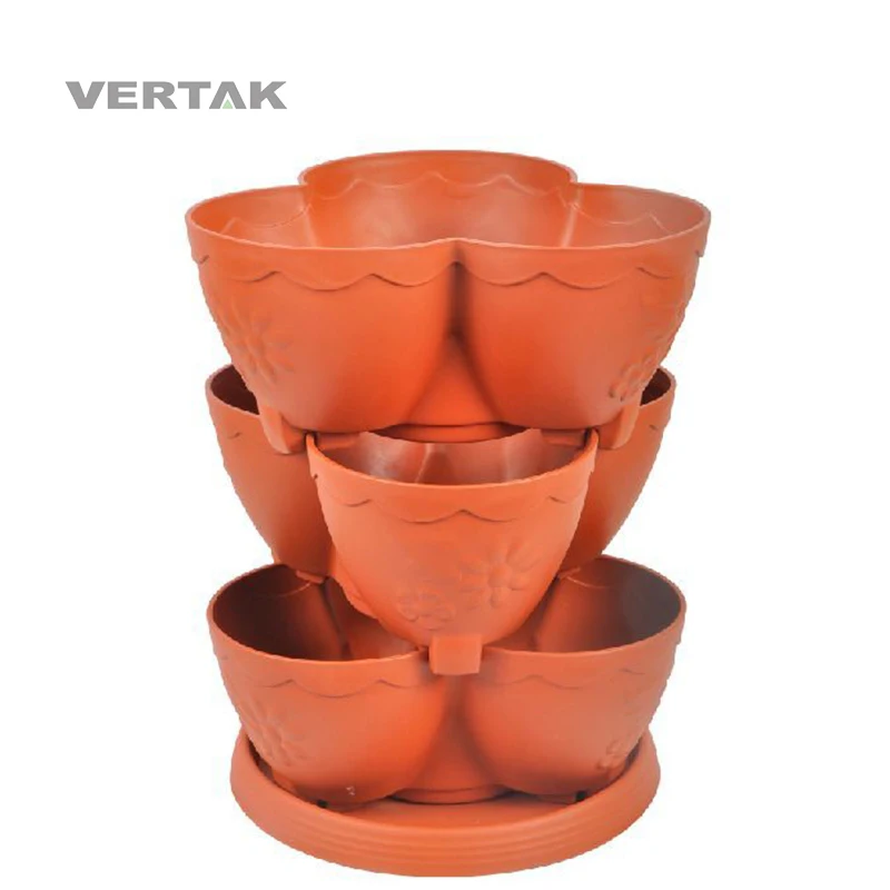 VERTAK Indoor and Outdoor 3 Tiers stackable Plant and Flower Pot