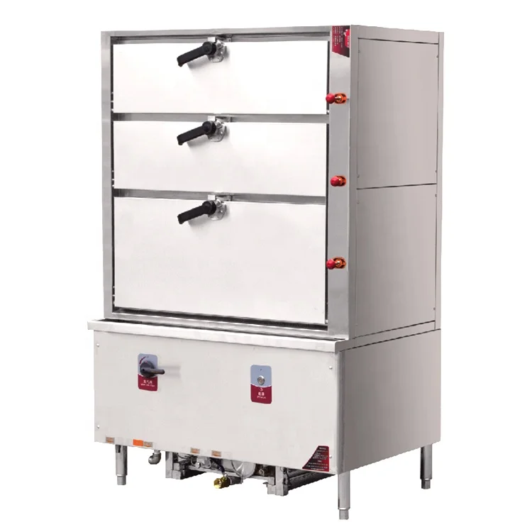Restaurant Commercial Stainless Steel Three Deck Gas Rice Steamer