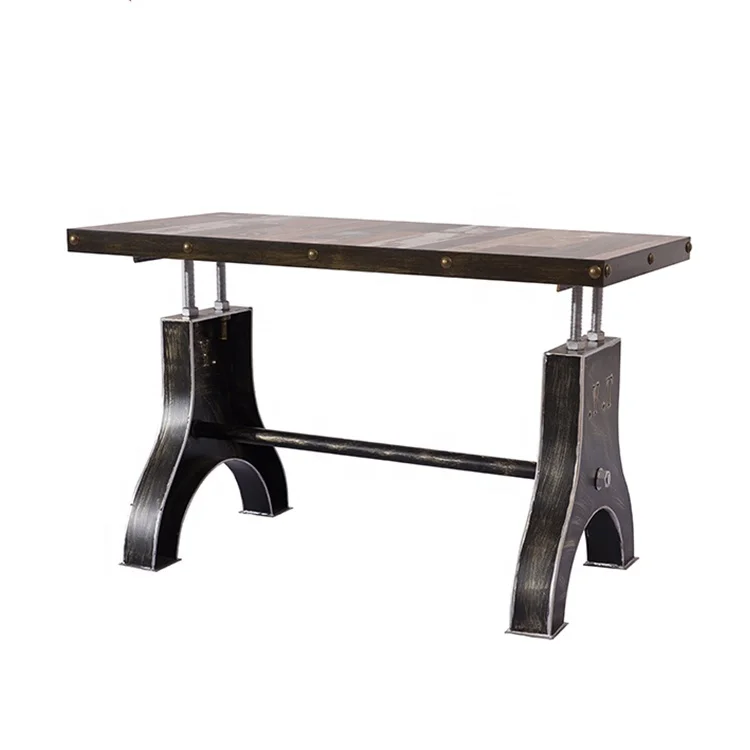 Classic industrial vintage furniture coffee table adjustable crank cafe table and chairs industrial