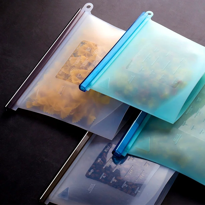 1L/1.5L Silicone Storage Bag Reusable BPA Free Food Fruit Preservation Bags Sealed Zip Lock Freezer Fresh Bag Kitchen Supplies