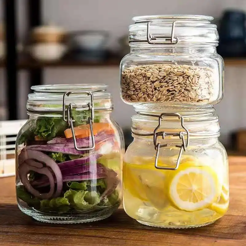 Air tight glass storage food jam jars clip top food glass weck jars with lid