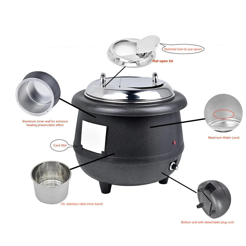 Victore Commercial Soup Kettle with S/S Food Pot Electronic Soup Warmer Kettle for Restaurant Buffet