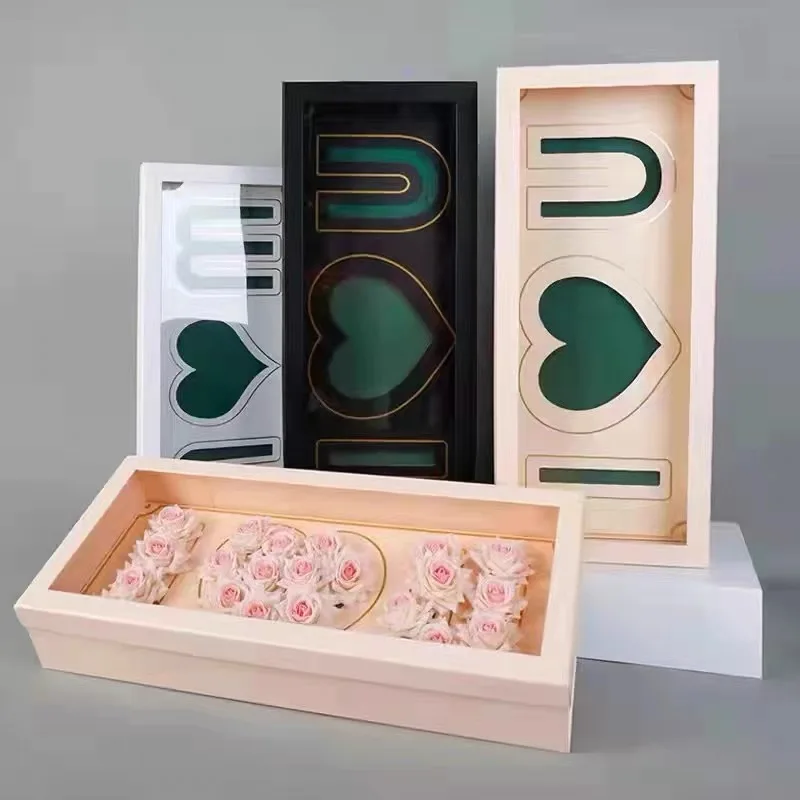 Wholesale luxury lid and base mom i love you flower boxes foldable black paper gift box for flowers