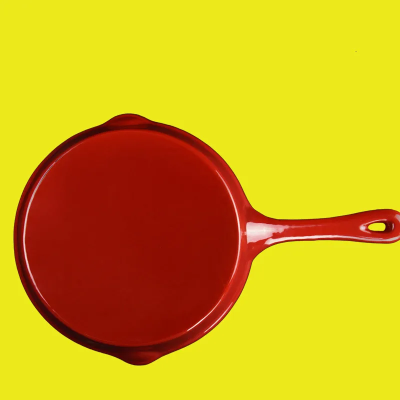 Cast iron enamel frying pan ceramic skillet cookware set flat steak pan baking Dish with Short handle and 2 outlet nozzle