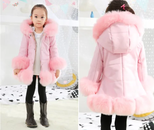 
Girls Kids Padded Quilted Winter Coat Jacket Puffer Fur Hooded Long Parka Coats 