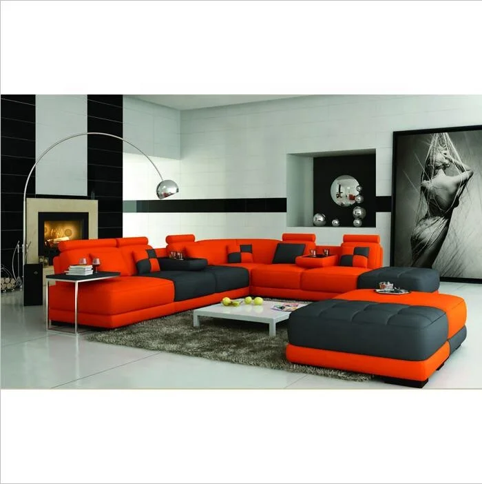 Nordic Living room sofa bed Black and white color leather furniture Italian light luxury sponge sectional sofa set with table