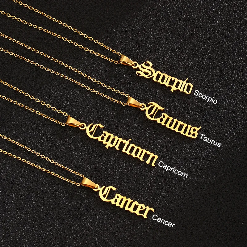 Hot selling 12 constellation zodiac name necklace stainless steel English letter titanium steel pendant clavicle chain