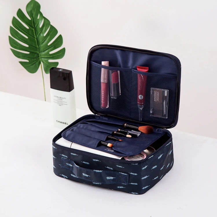 
Blue Flamingo Multifunction Personalized Portable Travel Makeup Cosmetic Toiletry Bags for Women Make-up Brushes Pouch 