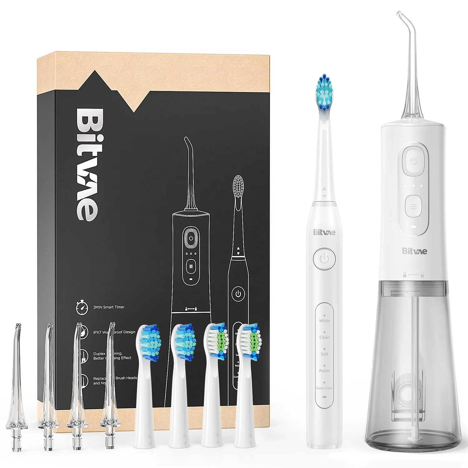 Bitvae BV C2 + D2 Wholesale White Electric Toothbrush and Water Flosser Floss Combo