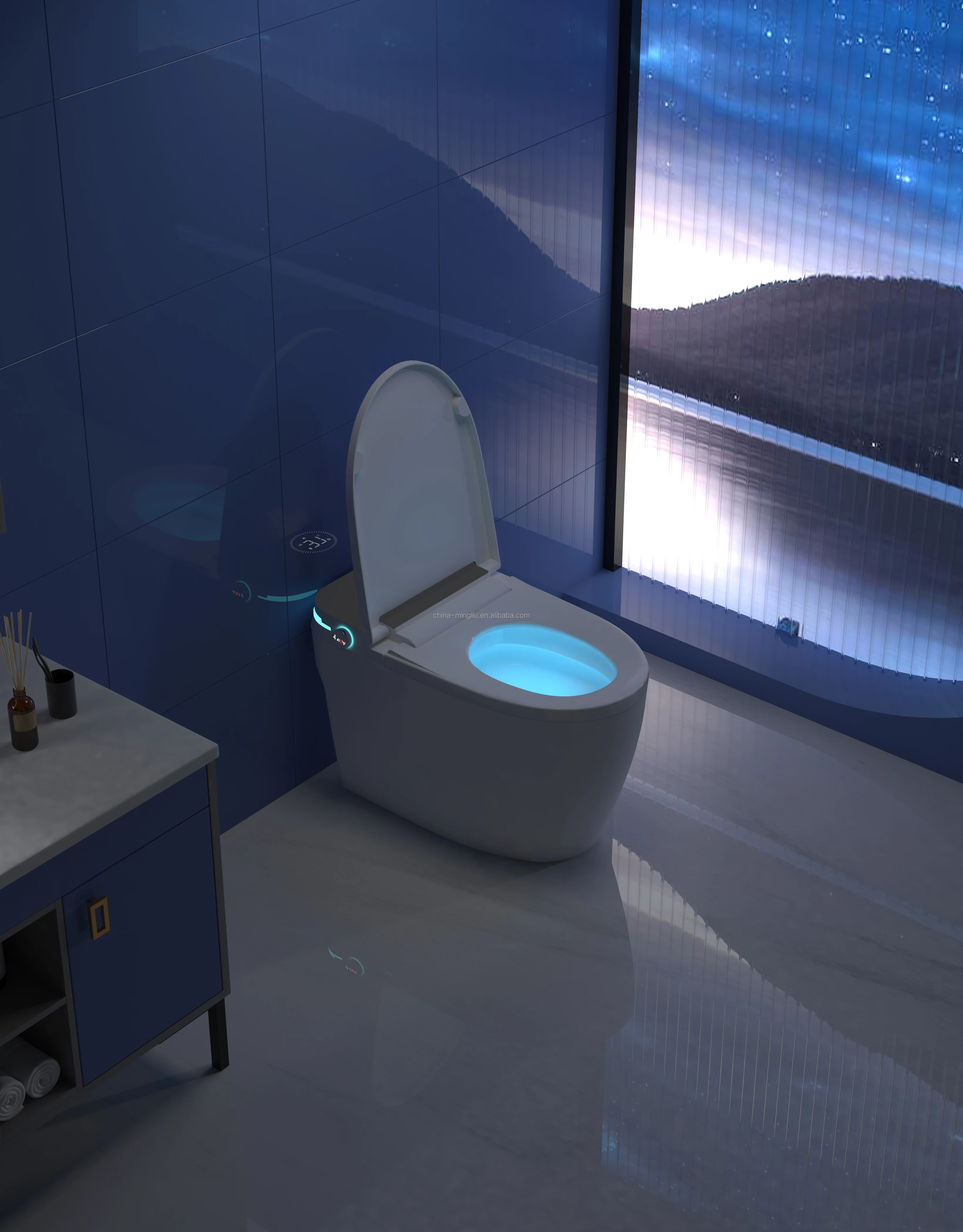 Market Restroom Ceramic Smart Integrated Toilet Bathroom Smart LED Display Toilet Modern Home Double Pump Automatic Flush Toilet