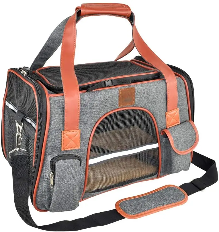 Premium Pet Carrier Airline Approved Soft Sided for Cats and Dogs Portable Cozy Travel Pet Bag, Car Seat Safe Carrier