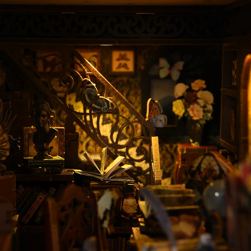 Diy book nook Girls heart butterfly collection room diy book nook handmade assembled model doll house for girls creative gift