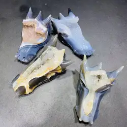 Wholesale Natural Carved Agate Geode Dragon Head Skulls Crystal Crafts Druzy Agate Dragon For Fengshui Decoration