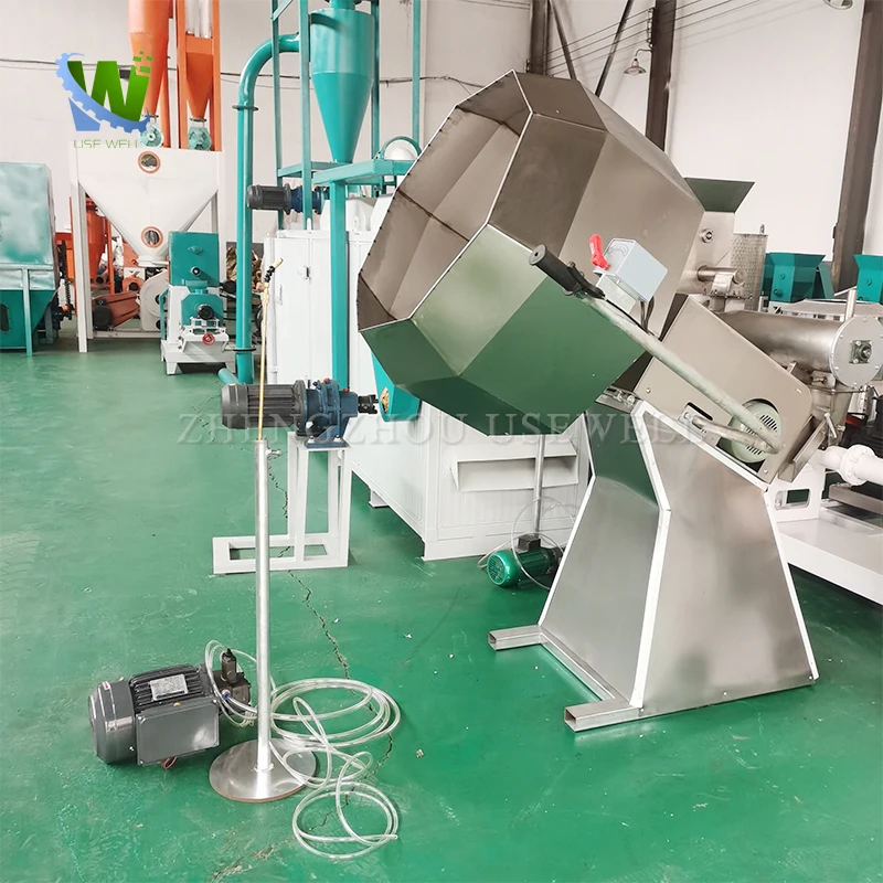 Automatic Drum Fish Food Octagonal Bucket Snacks Seasoning Flavoring Coating Machine With Oil Sprayer And Pump