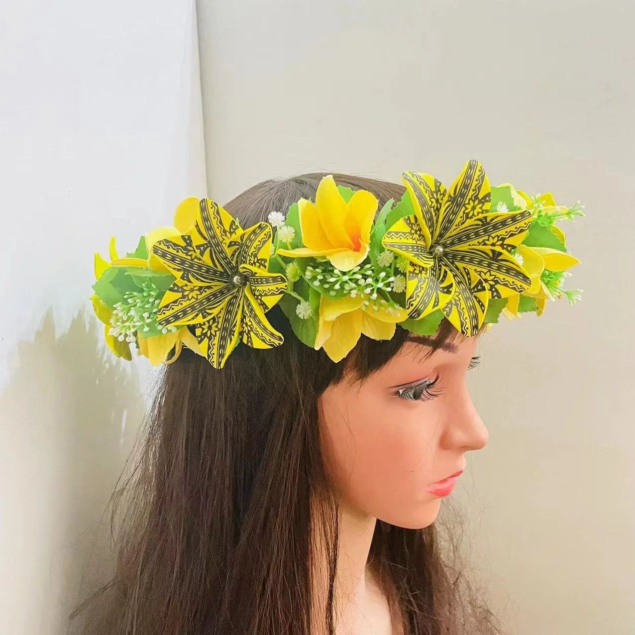 New Leaves Foam Plumeria flower with Haku Headband for floral Artificial wedding party graduation accessories Island dancing