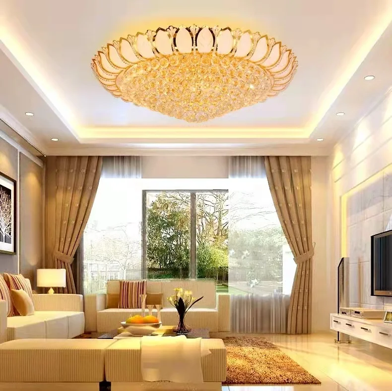 Wholesale modern classic round big living room hotel luxury crystal ceiling light pendant light & chandelier