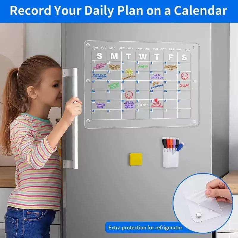 Acrylic magnetic menu board clear weekly calendar planning noteboard refrigerator dry erase board to do for Office School Home