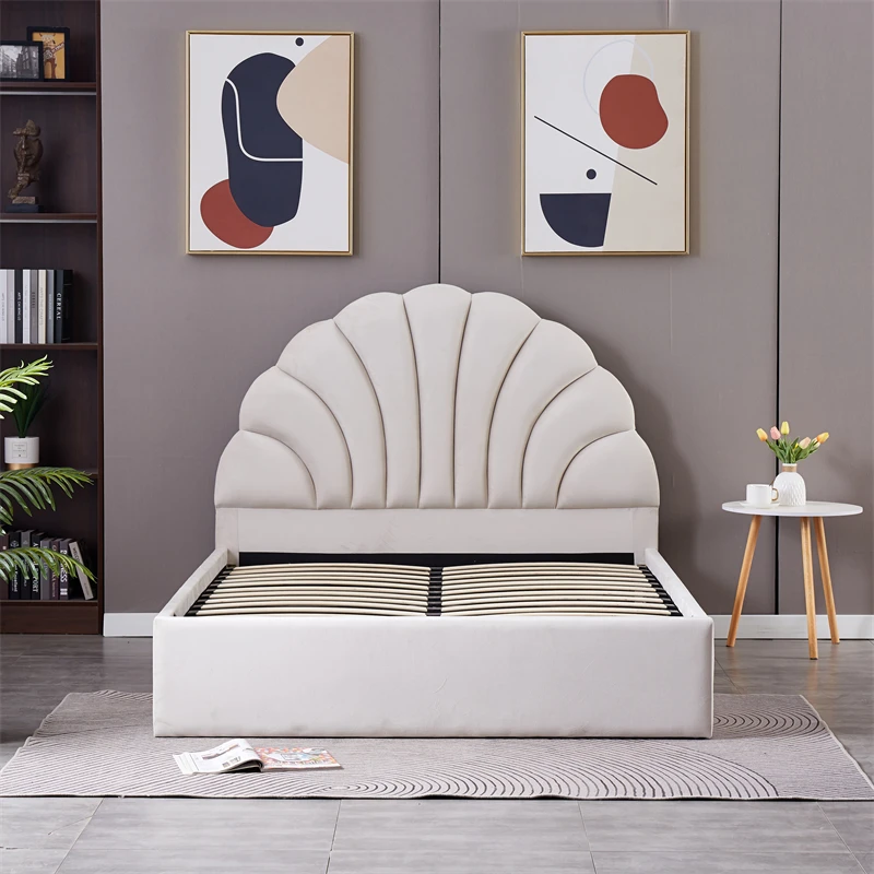 Flowers beautiful design upholstered bed headboard double queen size ottoman bed light luxury velvet gas lift bed frame