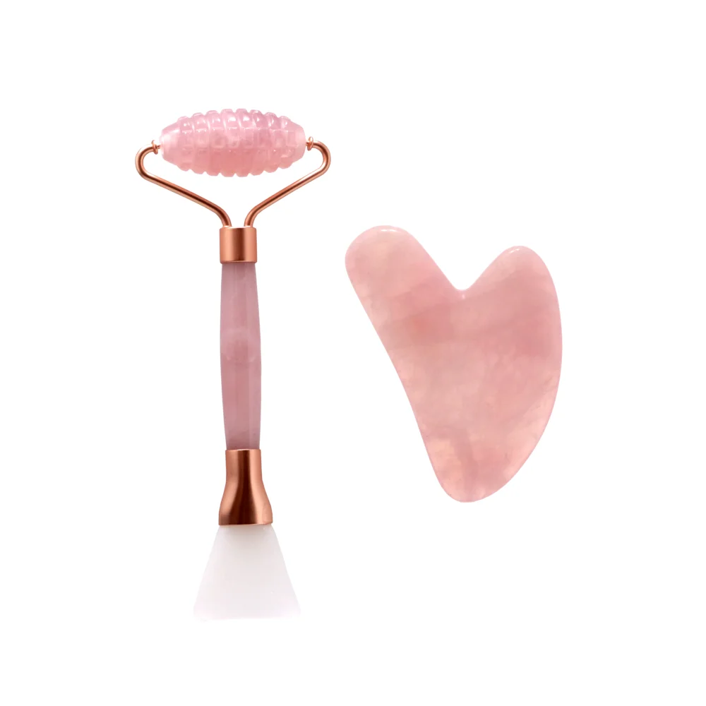 
rose quartz Roller and Gua Sha Set facial massage tools natural jade face roller 